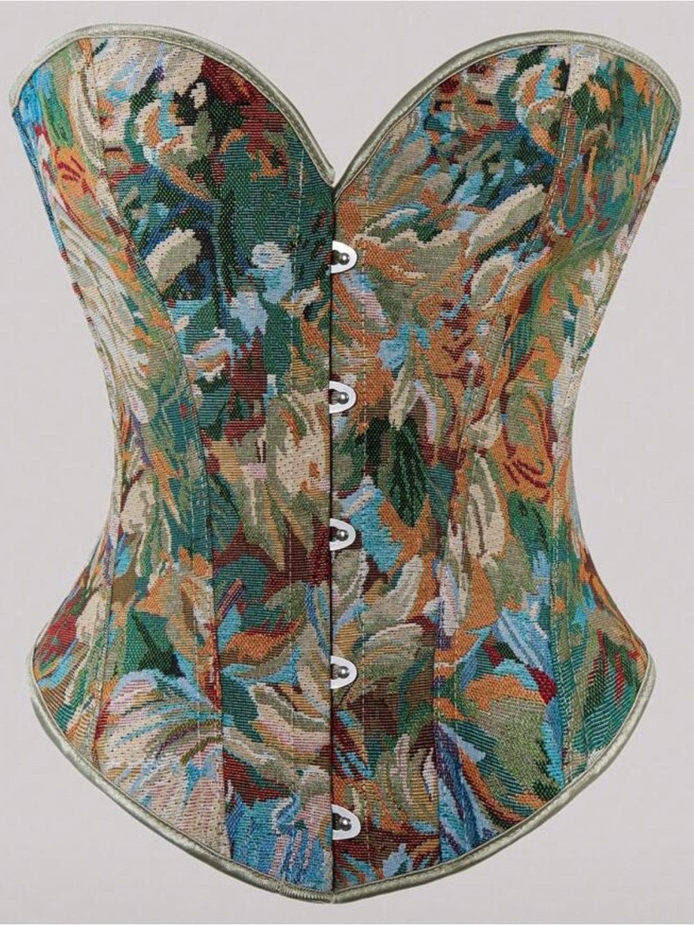 Floral Tapestry Strapless Corset Top in Teal Multi